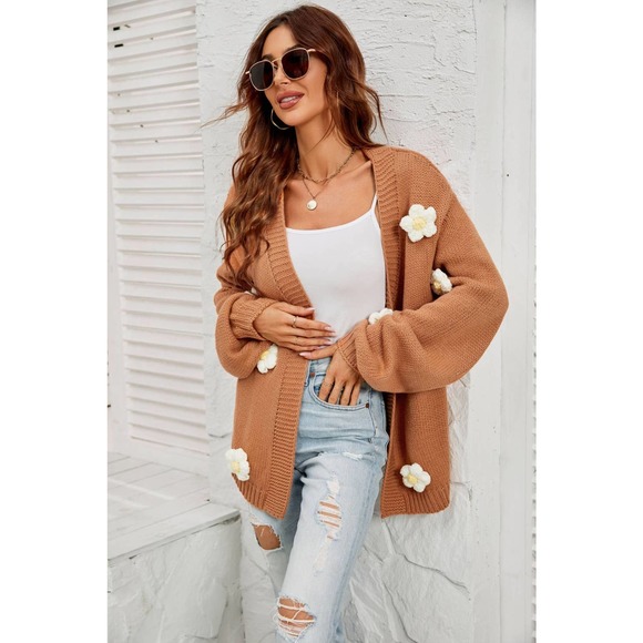 Flower Detail Open Front Cardigan - Picture 3 of 5